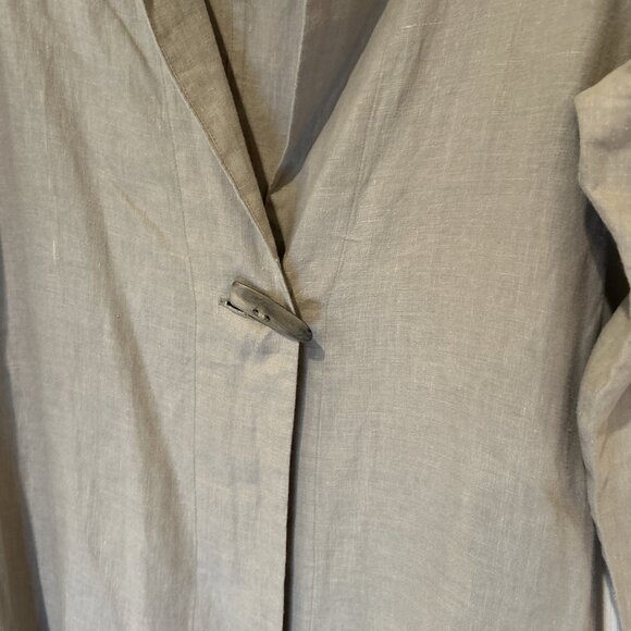 Robin Lane Womens Jacket Tan Linen Knee Length Sz 1 S Lagenlook Minimalist - Picture 4 of 11